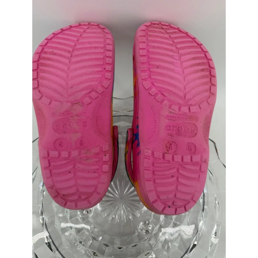Crocs Tie Dye Pink Yellow Blue Green Turtle Sun Jibbitz Clogs Toddler Size 4 6